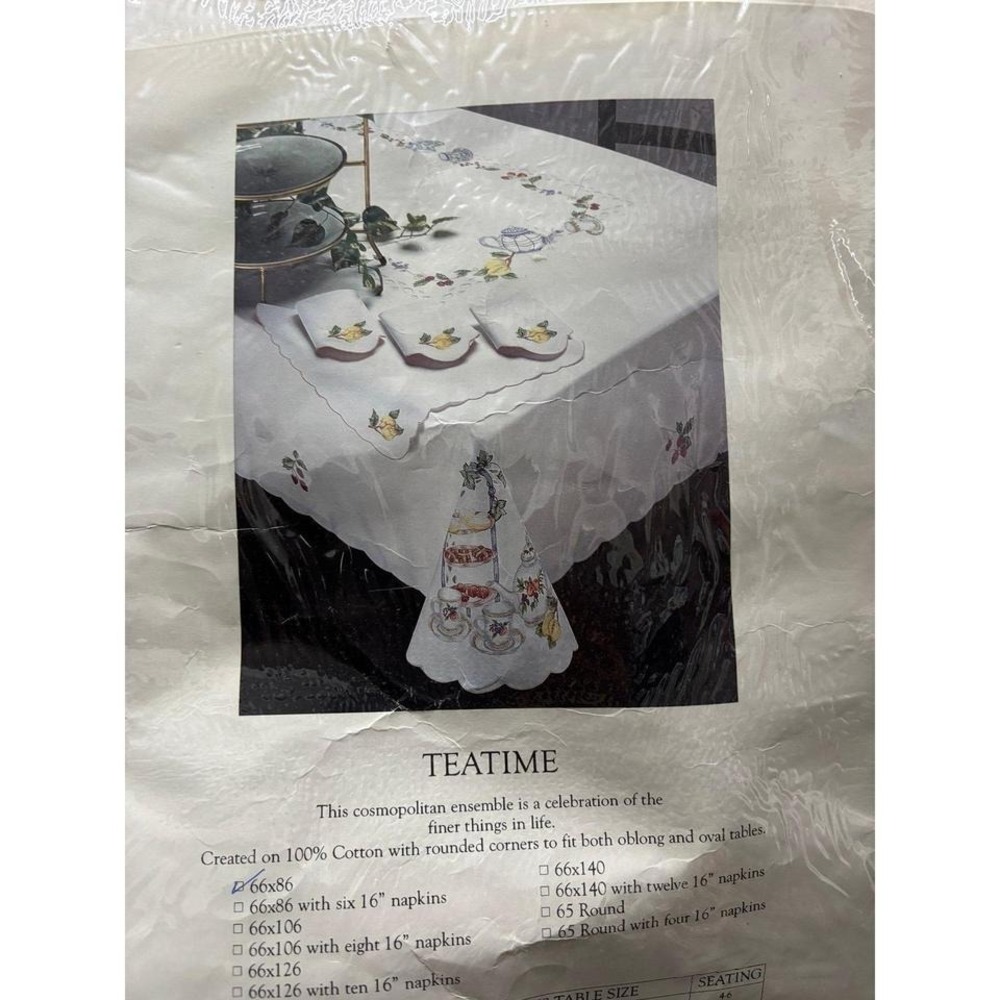 Vintage Teatime by‎ Jabra cross stitched tablecloth 66"x86" with napkins set